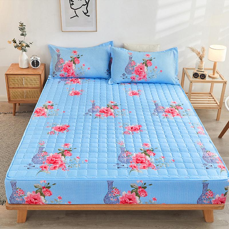 Thicken Quilted Bedspread Elastic Sheets Cotton Soft Bedding Sheet Mattress Cover Non-slip Sheet Dust Cover Fitted Sheet Mattress Topper