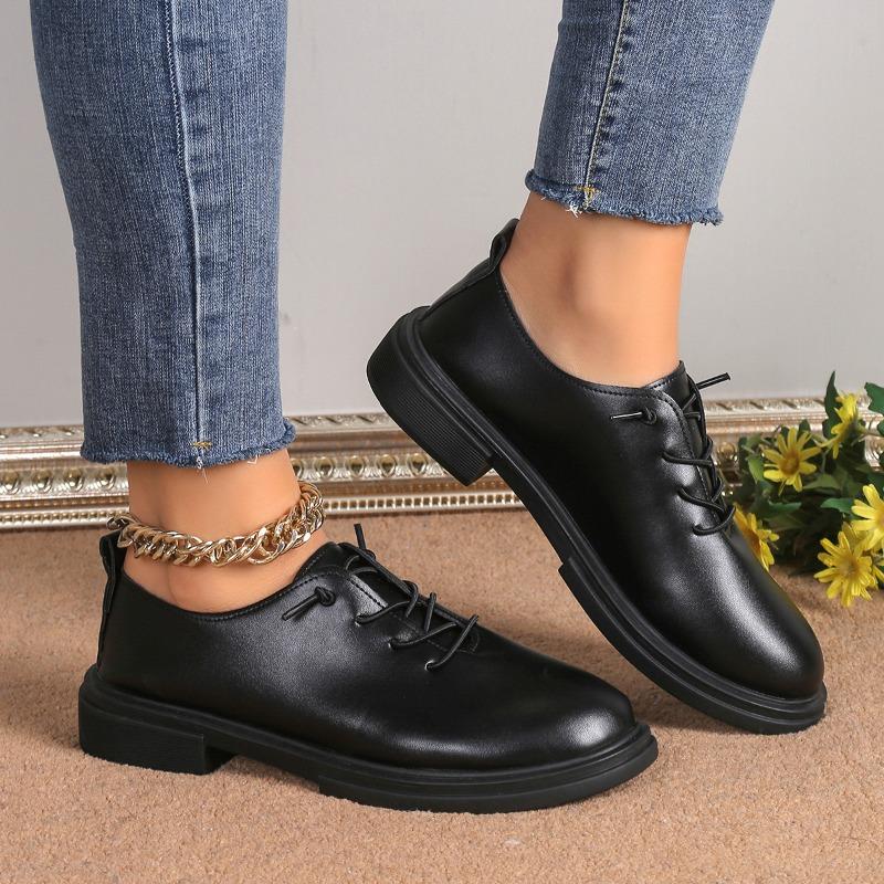 2025 Новые модные универсальные женские осенние туфли на квадратном каблуке для офиса, черные женские туфли-оксфорды на плоской подошве, большого размера, Zapatos Mujer