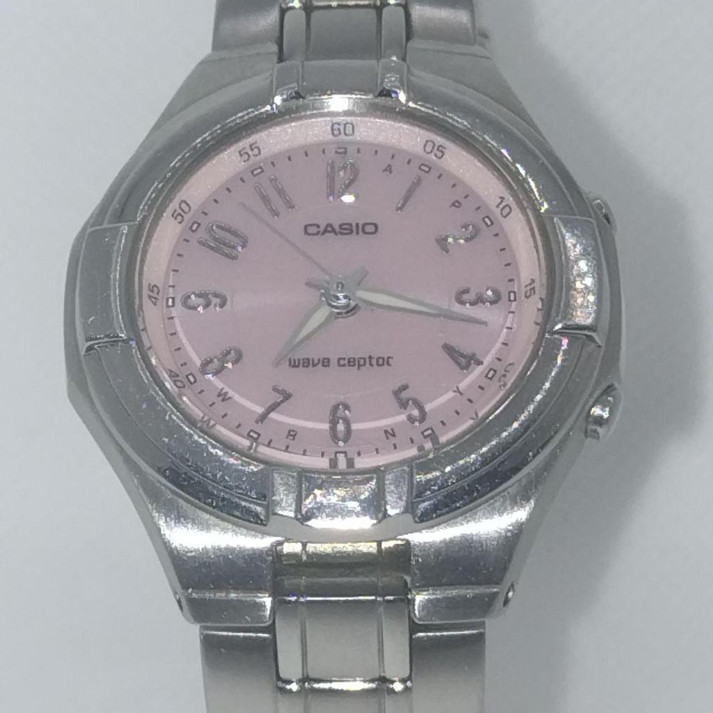 Б/У Рабочие Женские Солнечные Радиочасы CASIO Wave Ceptor с Розовым Циферблатом