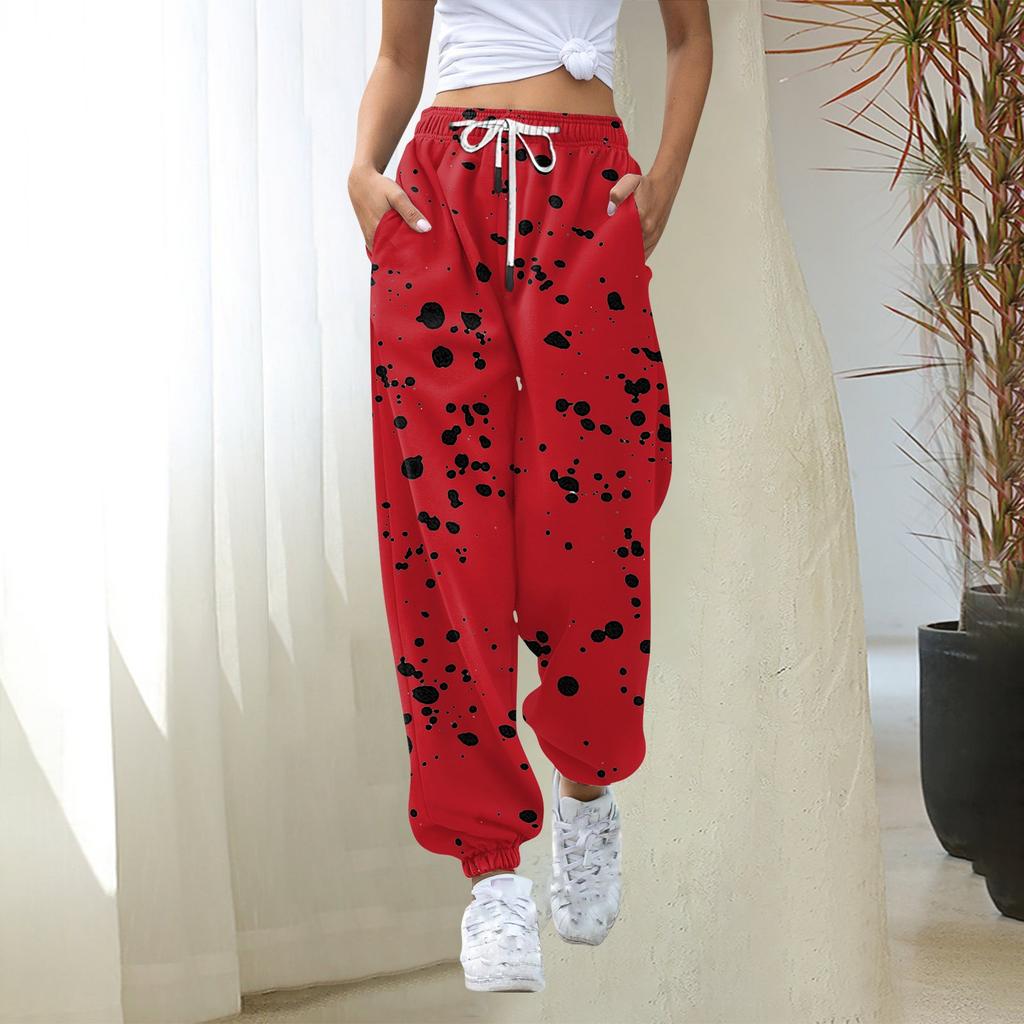 Женские брюки с высокой талией в ретро-стиле с принтом в горошек и карманами для весенне-осеннего ношения