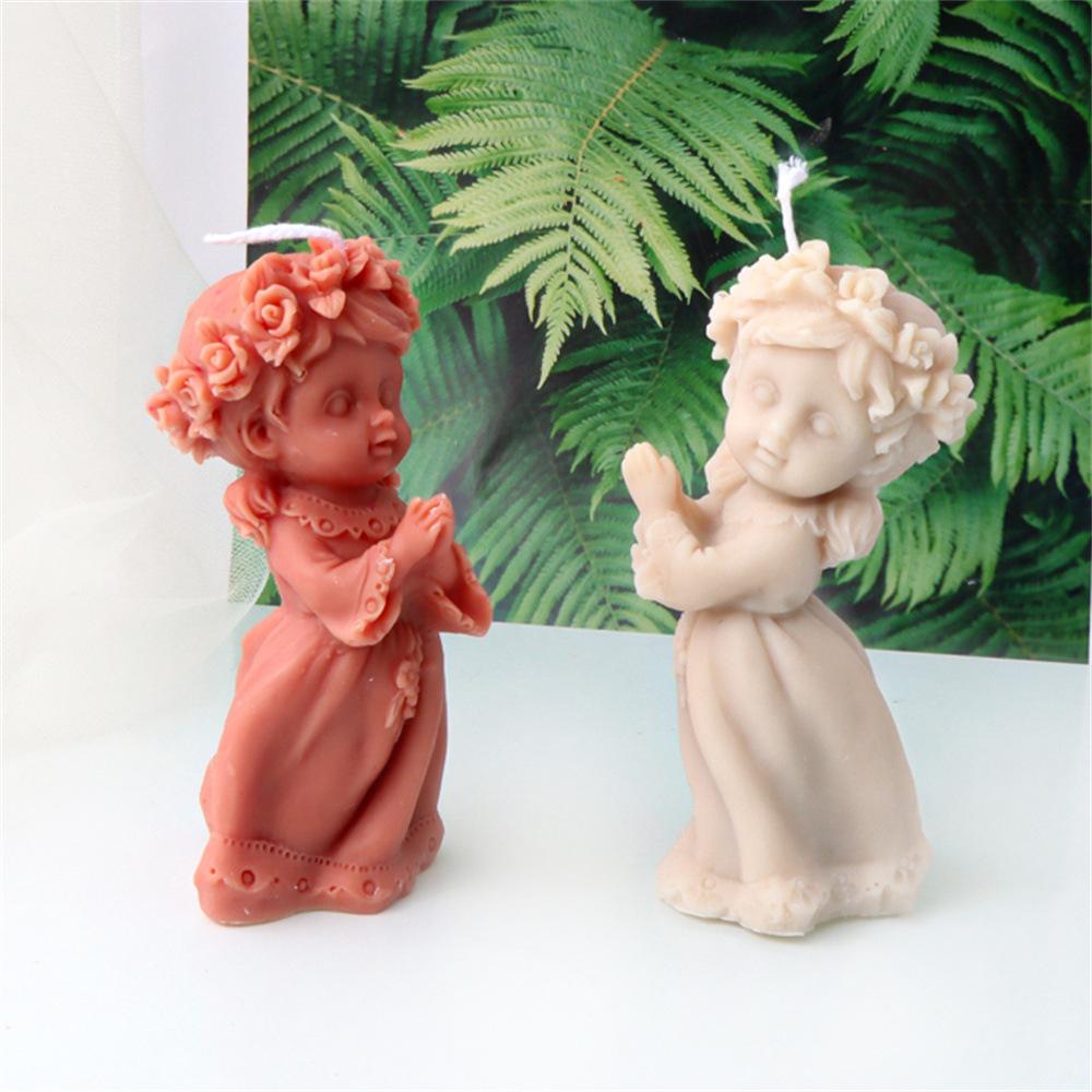 3D Rose Ring Angel Candle Silicone Mold Face Support Prayer Girl Aromatherapy Candle Gypsum DIY Wedding Decoration Gift