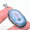 Natural Blue Solar Quartz Gemstone 925 Sterling Silver Pendant 2.13" e7I30