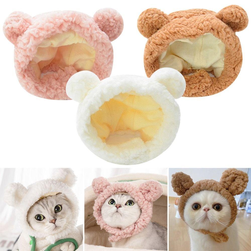 Cute Cosplay Costume Pet Accessories Cat Hat Headgear Short Plush Bear Puppy Cap