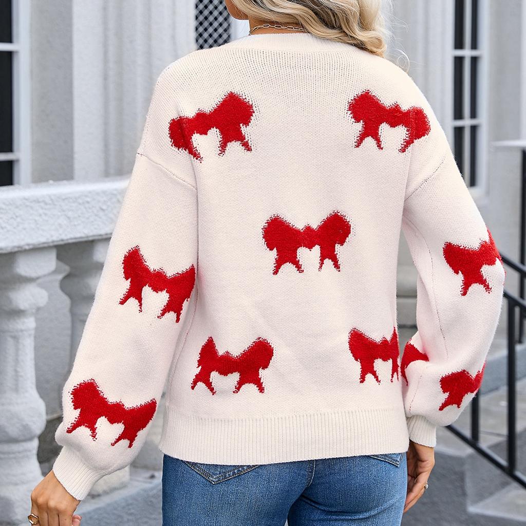 Женский повседневный модный удобный пуловер с круглым вырезом и бантом с длинным рукавом, уличный трендовый вязаный свитер