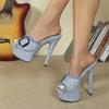 Eilyken Sexy Stiletto Heels Open Toe Platform Women Slippers Summer Designer Denim Buckle Party Slide Shoes Zapatillas De Mujer