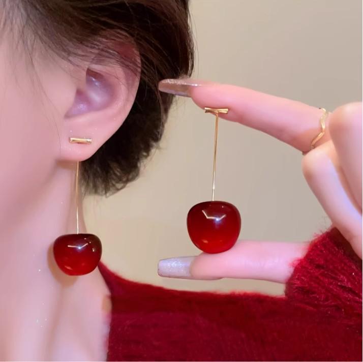 Серьги-иглы из серебра 925 пробы с геометрическим узором красного цвета для женщин — праздничные, сдержанные, идеально подходят для осени и зимы