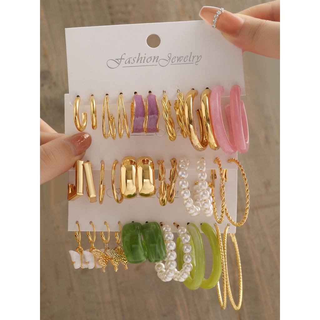 iF ME 18 пар/компл. золотые серьги для женщин, серьги-кольца из смолы с бабочками, аксессуары, ювелирные изделия