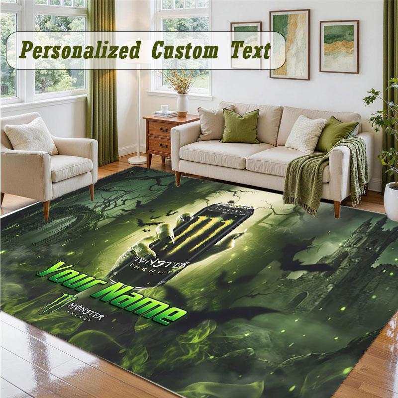 Crystal Velvet Square Rug Custom NameMonster Energy Pattern Non Slip Home Floor Decor Rug