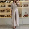 Women's Summer, Spring and Autumn Elegant Cotton and Linen Slim Waisted Long-sleeved Wide-legged Trousers Suit