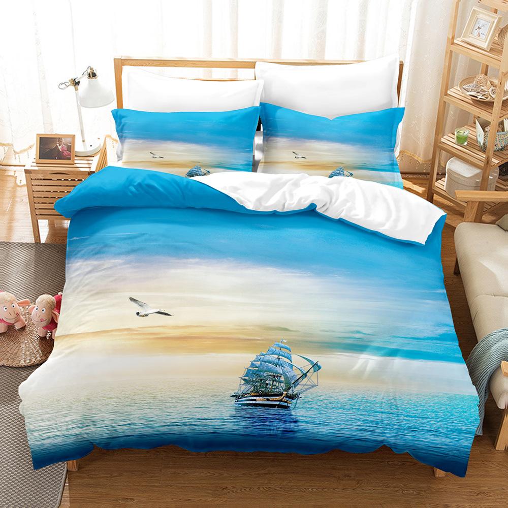 3D печать Роскошный комплект постельного белья Парусник Пух Пододеяльник Наволочка 2/3 шт. DE200 * 200 Полноразмерная супер большая кровать Мягкий домашний текстиль на молнии