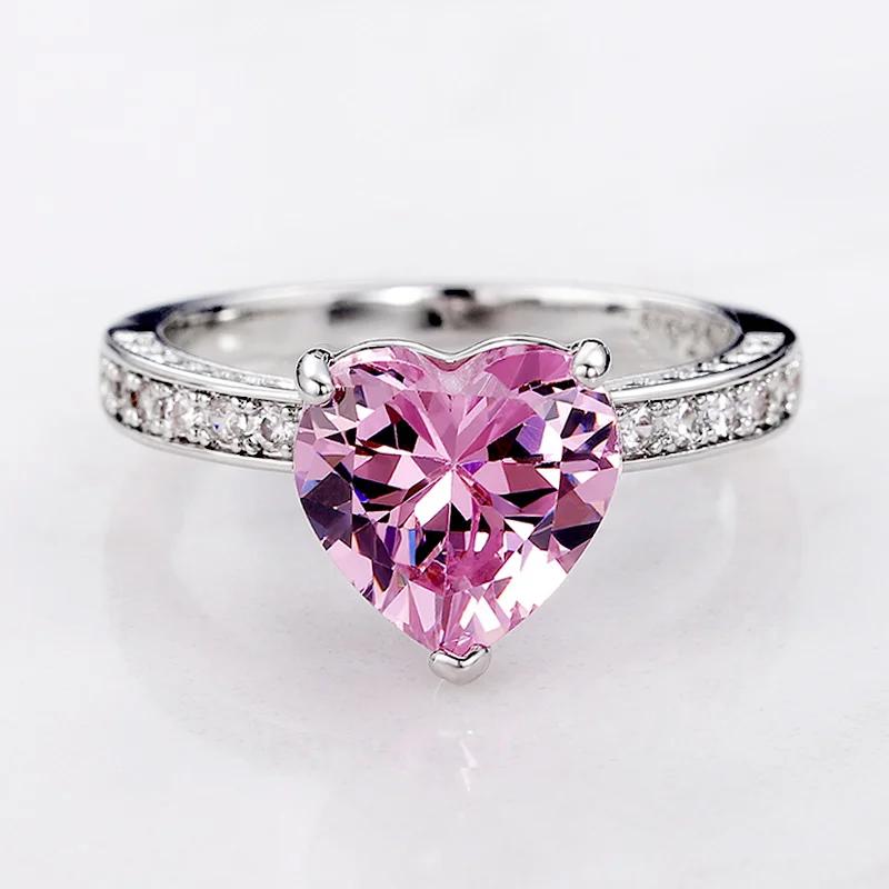 Huitan Luxury Solitaire Женские обручальные кольца в форме сердца AAA Pink Circonia Предложения Кольца для подруги Подарок на годовщину