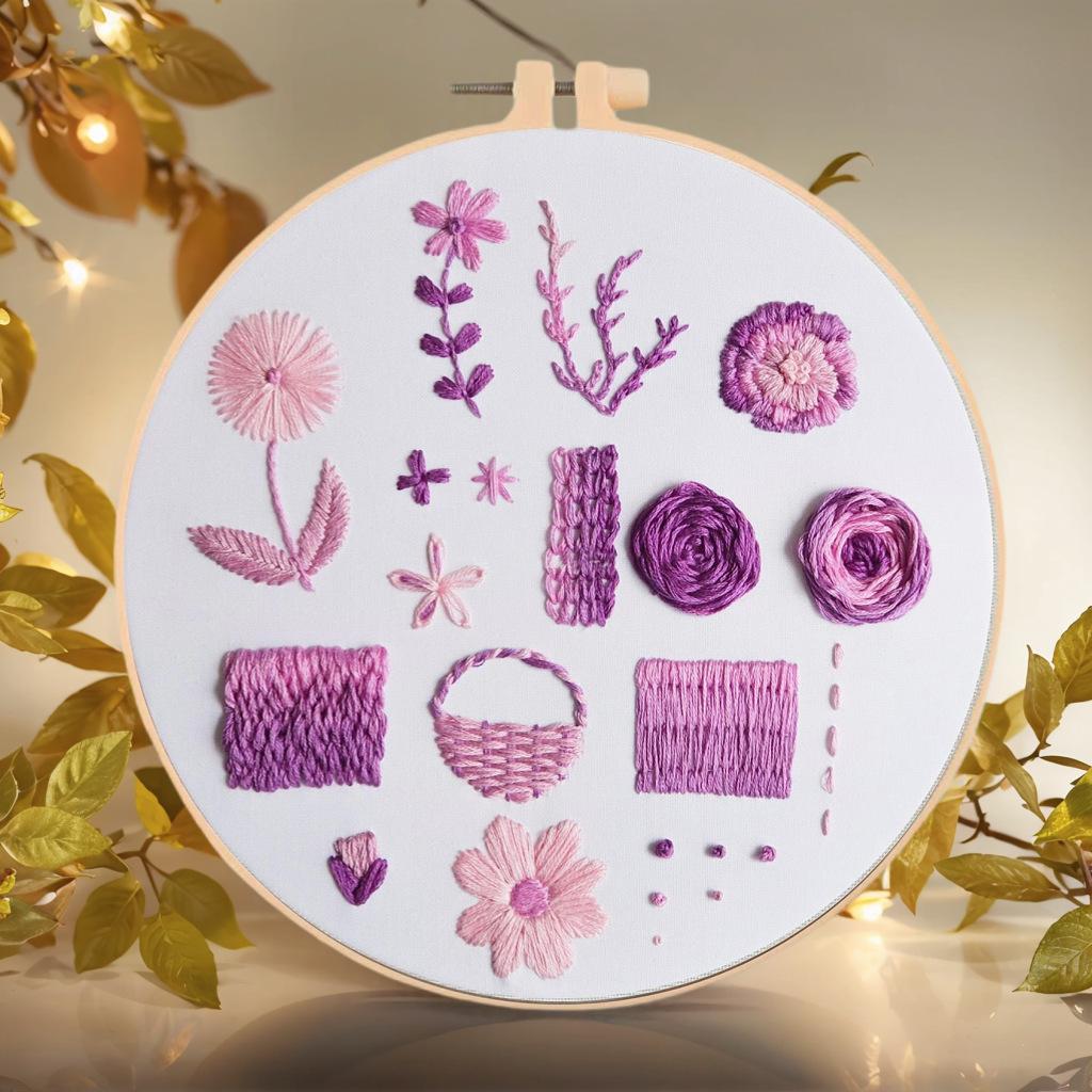 1 набор вышивки DIY для начинающих: Набор материалов с фиолетовым цветочным узором, подходит для начинающих. Набор материалов для вышивания
