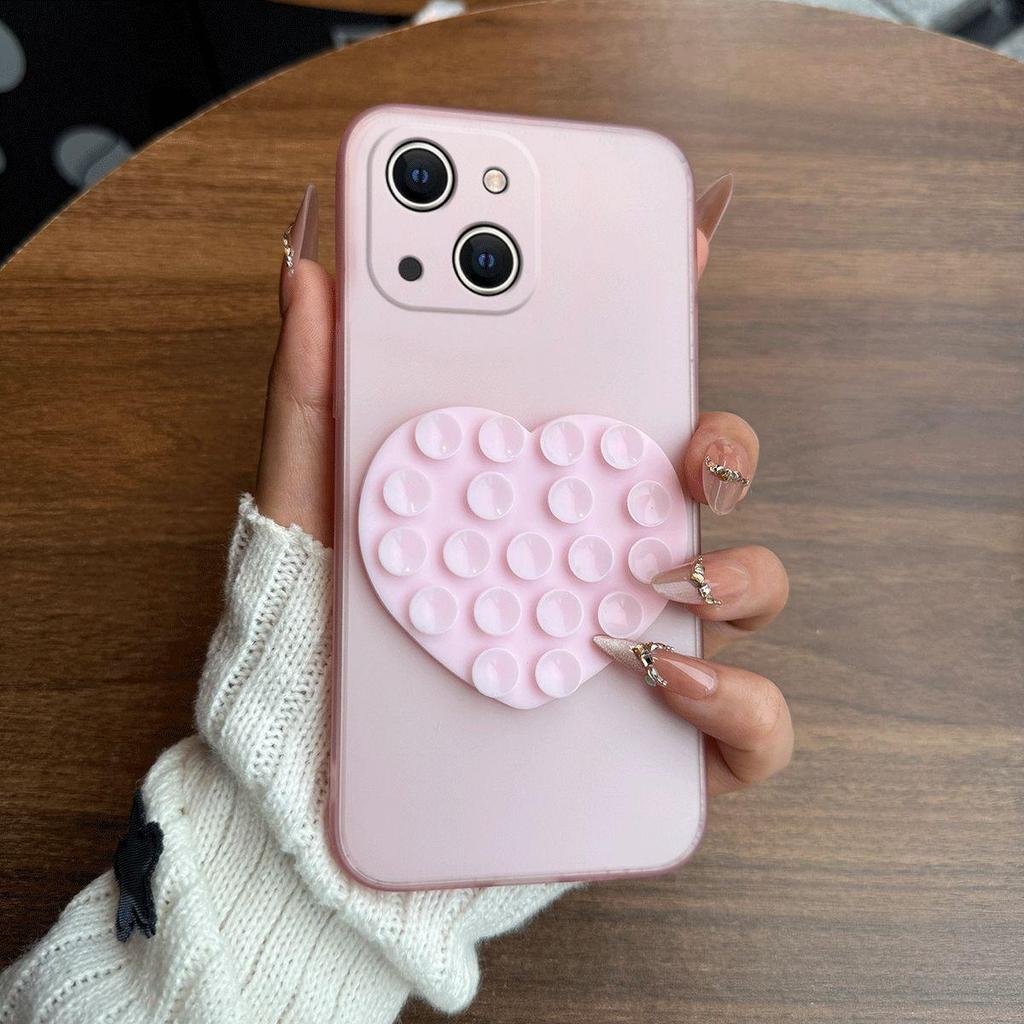 Чехол-присоска в форме сердца для iPhone 15 Plus, 15, 14 Plus, 14, 13, полупрозрачный, матовый, противоударный, мягкий, из ТПУ