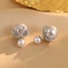 Front and Rear Wearing Crown Bead Stud Earrings, High-end Light Luxury Earrings, French Personalized Design, Silver Needle Earrings Wholesale
