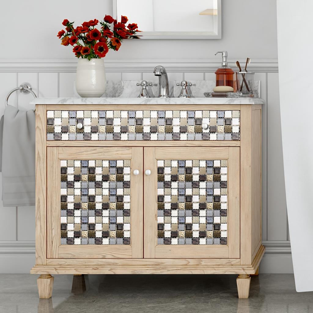 10pcs Mosaic Tile Sticker Waterproof Self-Adhesive Wall Decor for Kitchen & Bathroom - Oil Proof Wall Sticker