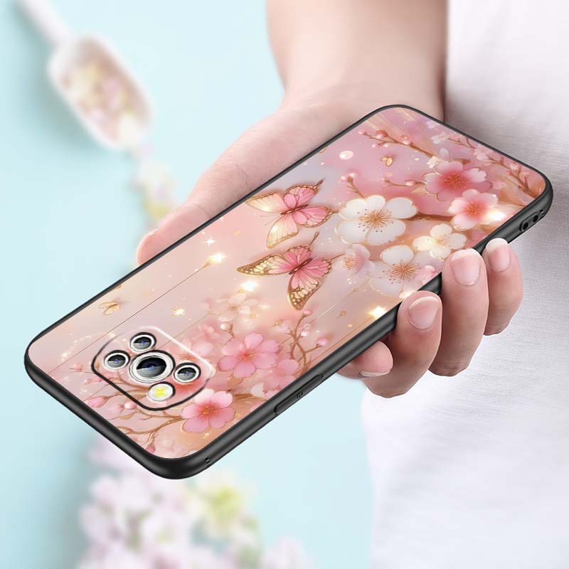 Чехол для телефона с узором «Цветок бабочки» для Xiaomi Mi Poco F3 F4 F5 F6 X3 X4 X5 X6 X7 M3 M4 M5 M6 M7 GT Pro 5G Черный