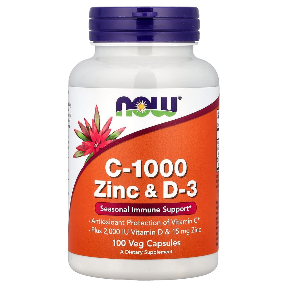 NOW Foods C-1000 Zinc & D-3 Veg Capsules, 100 Capsules