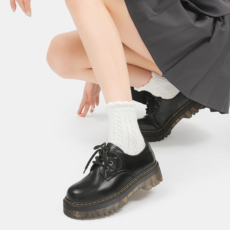 Small Leather Shoes Women, Spring New Platform Leather Women's Shoes Single Shoes Women's Black Martin Shoes