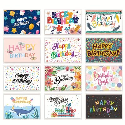 1 комплект (24pcs) Креативный набор поздравительных открыток на день рождения – 12 подарочных открыток на день рождения с конвертами, тисненые открытки с благословениями и пустые клейкие заметки для вечеринки по случаю дня рождения