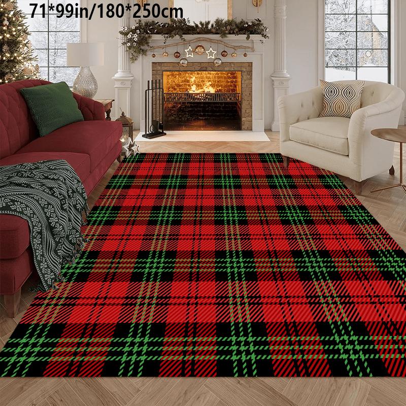 Christmas Tartan Plaid Large Rug,Anti‑Slip Indoor Area Mat,Red‑Green Check Pattern Carpet for Bedroom Festival Home Rug