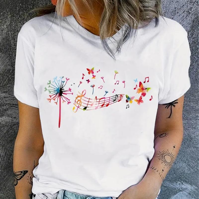 Fashion Women Colorful Notes Print T Shirt Funny Casual O-neck Short Sleeves T-shirt Summer Female Tee Shirt