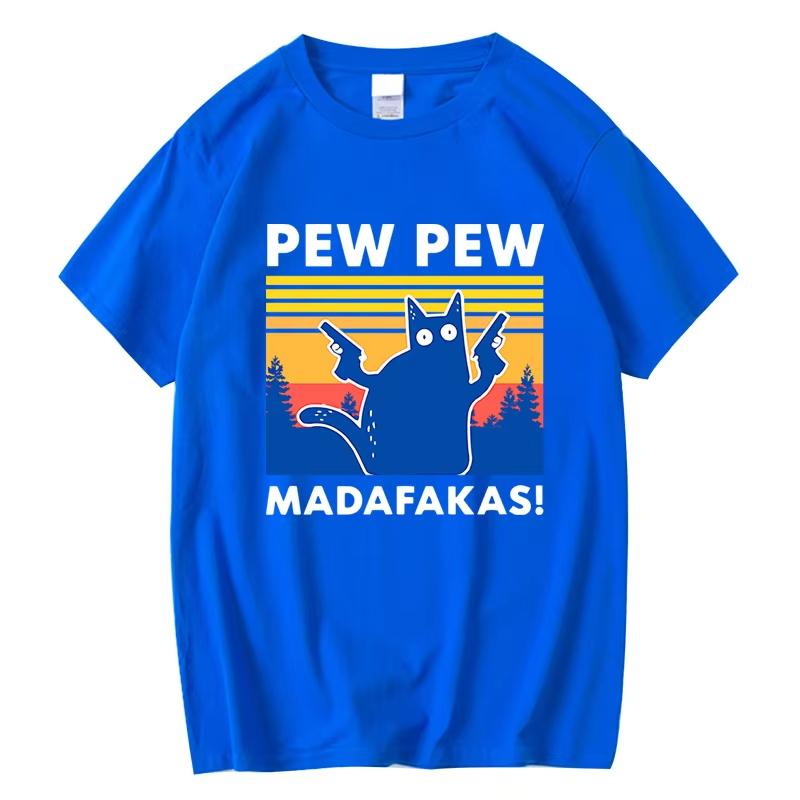 Vintage Retro Funny Cat Graphic Tshirt Unisex Unisex Pew Pew Madafakas Print Short Sleeve Humor Animal Casual Crew Neck Tee