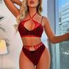 Женский сексуальный кружевной эротический бикини комплект из двух частей с горячими бриллиантами, сексуальный эротический комплект нижнего белья, соблазнительный комплект из сетки с женским халтер-бра и стрингами