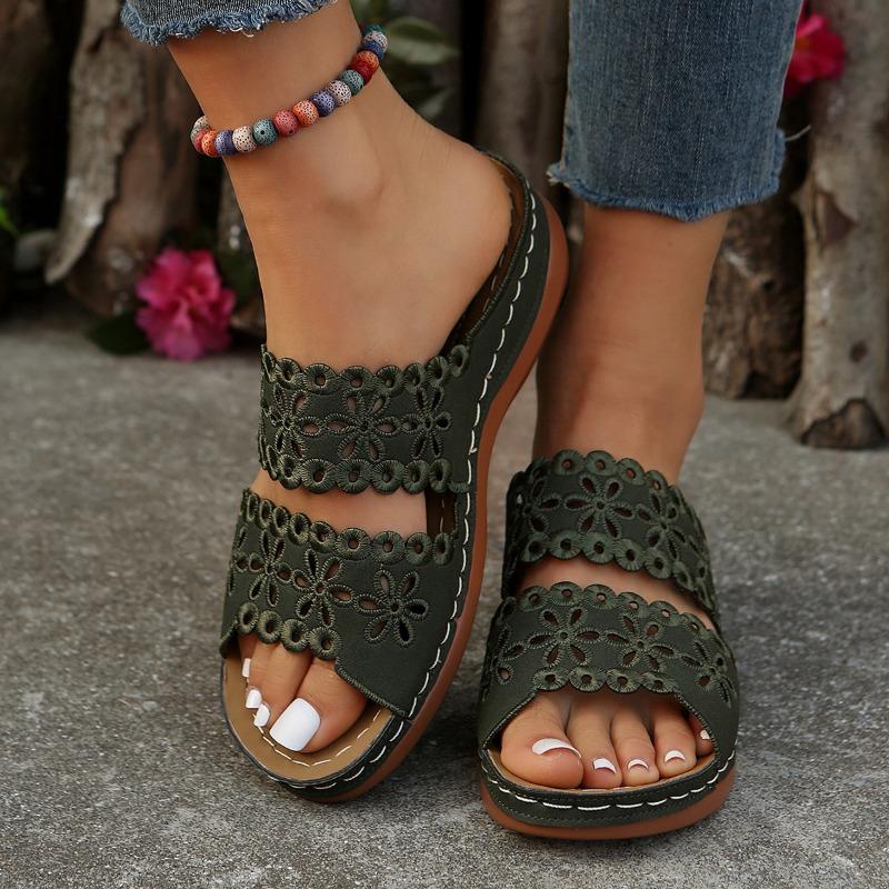 Модные повседневные тапочки 2024 года, лето, новые простые полевые цветочные однолинейные тапочки с удобным наклонным каблуком, повседневные женские тапочки Traf