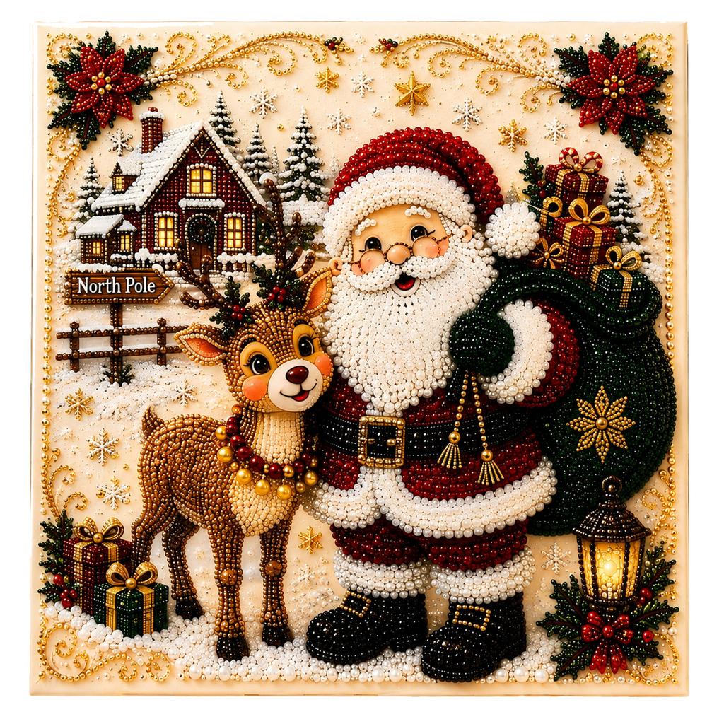 Santa Claus and Reindeer Christmas Diamond Painting, a DIY Christmas craft gift, easy to make, and can be used for other toys