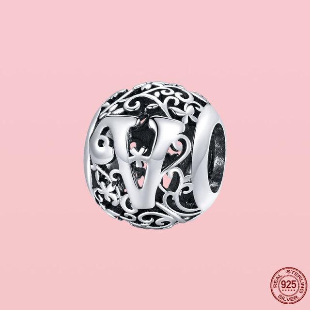 Новое поступление 925 пробы серебряный кулон круглой формы с буквами от A до Z подвески бусины подходят оригинальный браслет ожерелье ювелирные изделия