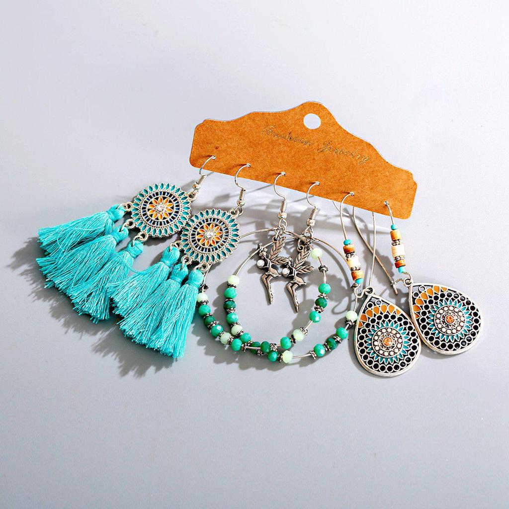 Bohemian Ethnic Retro Earring Set: 3-Piece Hanfu & Nepal Style for Women