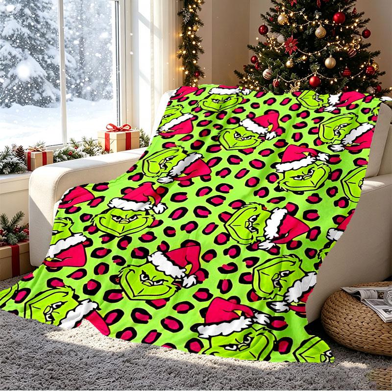 The Grinch Pattern Blanket for Home Decoration, Bed, Sofa, Car Travel, Camping, Suitable for All Seasons, Birthday Christmas Gift