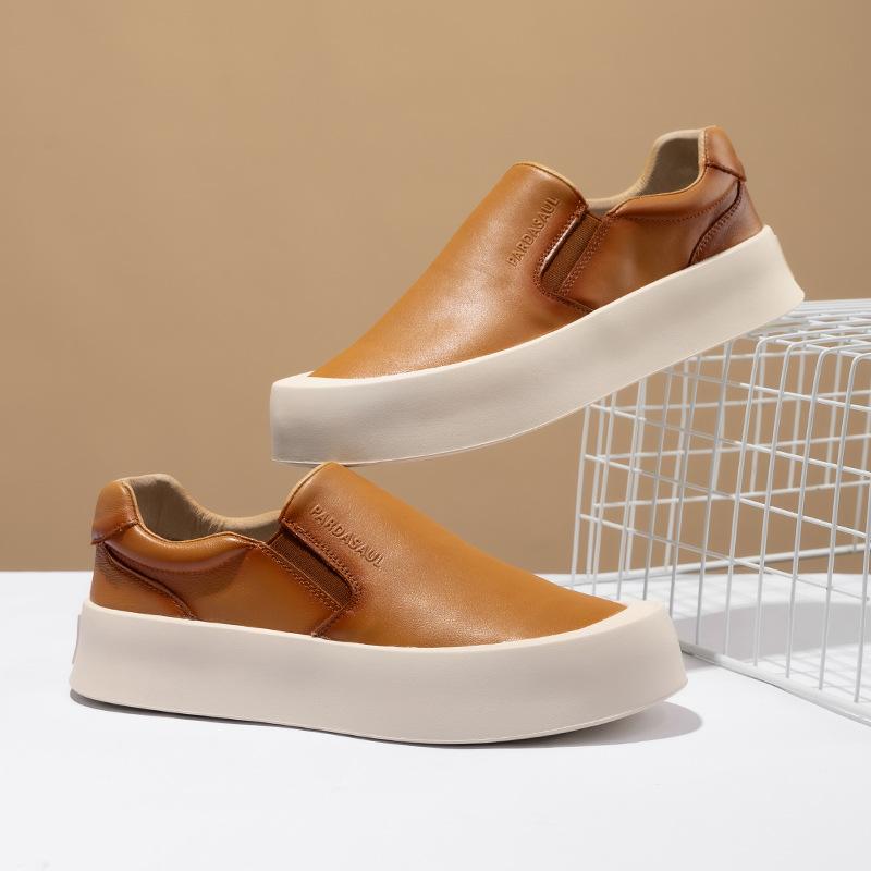 2025 прямая поставка лоферы мужские кожаные весенне-осенние на одной педали ретро мужская обувь универсальная толстая подошва нескользящие ленивые туфли