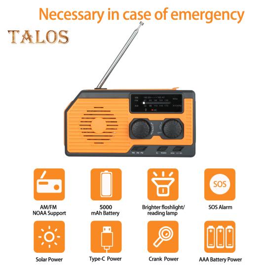 Аварийное солнечное радио с фонариком SOS сигнализация IPX3 водонепроницаемый многофункциональный ручная рукоятка AM/FM метеорологическое радио