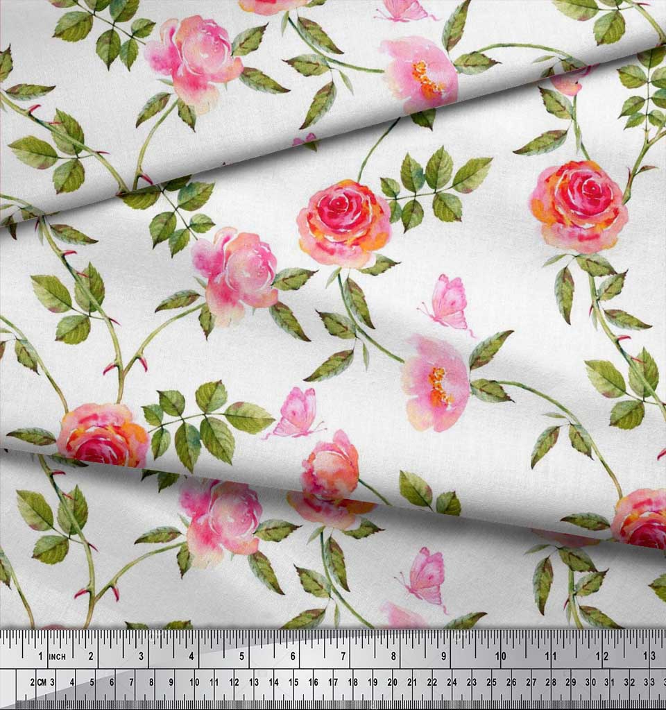 Soimoi Японская креп-сатиновая ткань с листьями, розами и пионами, ткань с цветочным принтом по метрам, 42 дюйма