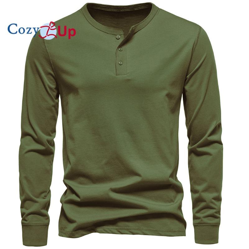 Cozy Up Мужская мода повседневная передняя планка базовые футболки Henley с длинными рукавами