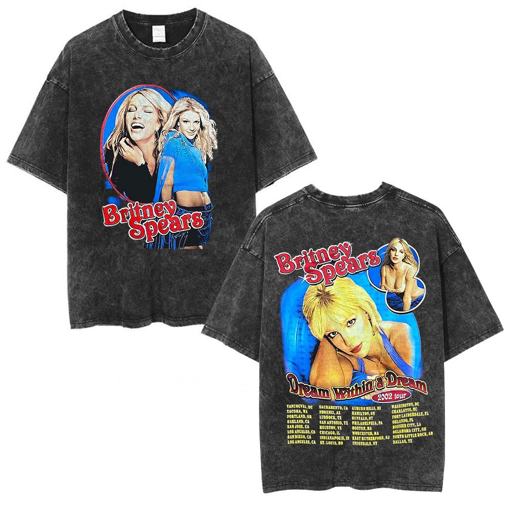 Britney Spears Album Cover Graphic Washed T Shirt Men's Women Fashion Casual Short Sleeve T-shirt Vintage Oversized T-shirts