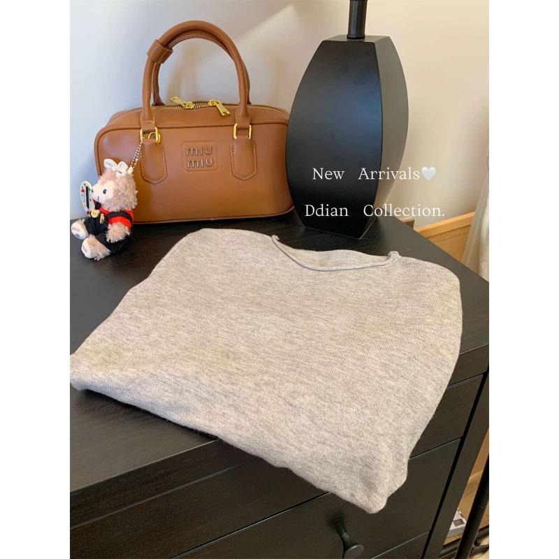 Простая базовая трикотажная футболка с круглым вырезом для женщин, осенне-зимняя, повседневная, свободного кроя, для ношения под низ, свитер с подвернутыми краями