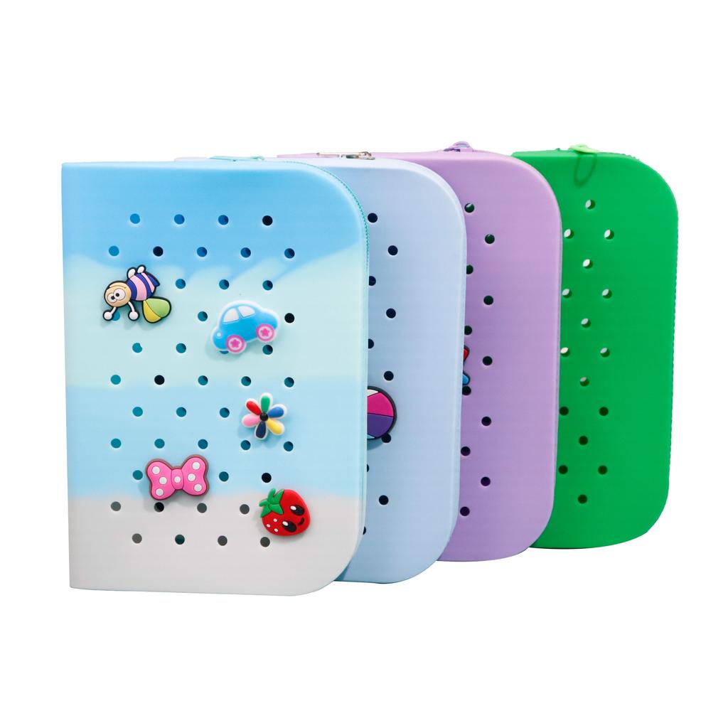 DIY Large Capacity Silicone Pen Storage Case Bag Box Can with Buckles Charms for Student Stationery Organizer School Supplies