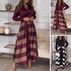 Women Long Dress Elegant Striped Maxi Dress with Lace-up Waist Detail for Office Wear Business Meetings Stylish A-line Design