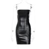 Women Summer Sexy Party Strapless Bodycon Pu Leather Slim Package Hip Black Mini Dress Sundress 2022 Female Clothing