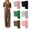 Ladies Casual Pajamas Set Solid Color V Neck Short Sleeve Top Nine Minute Pants Two Piece Set