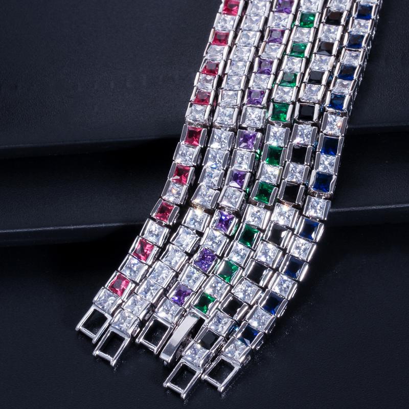 WWJ Elegant Princess Cut Royal Blue Zircon Tennis Bracelets Bangles for Women