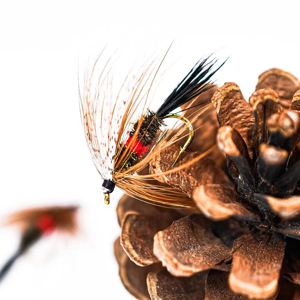 MNFT 10PCS [10#] Grey Hackle Peacock Coachman Fly Trout Fishing Bait Dry Flies Royal Wulff Brown Hackle Fishing Fly Lures