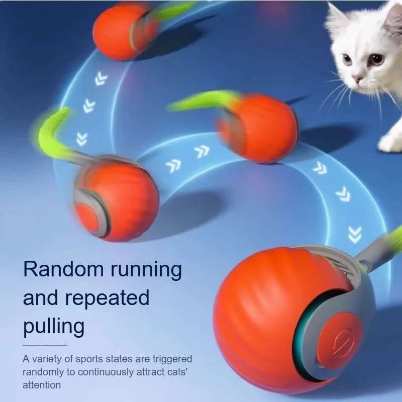 Умный интерактивный мячик-игрушка для кошек, автоматический вращающийся мяч с искусственным хвостом, перезаряжаемый от USB, электрическая игрушка для питомца, для дразнения и тренировки