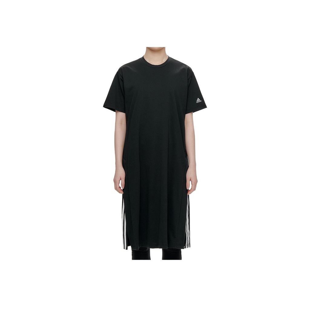 Adidas Письмо Логотип Напечатанный круглый вырез пуловер миди короткий рукав платье женские платья черный GD8445