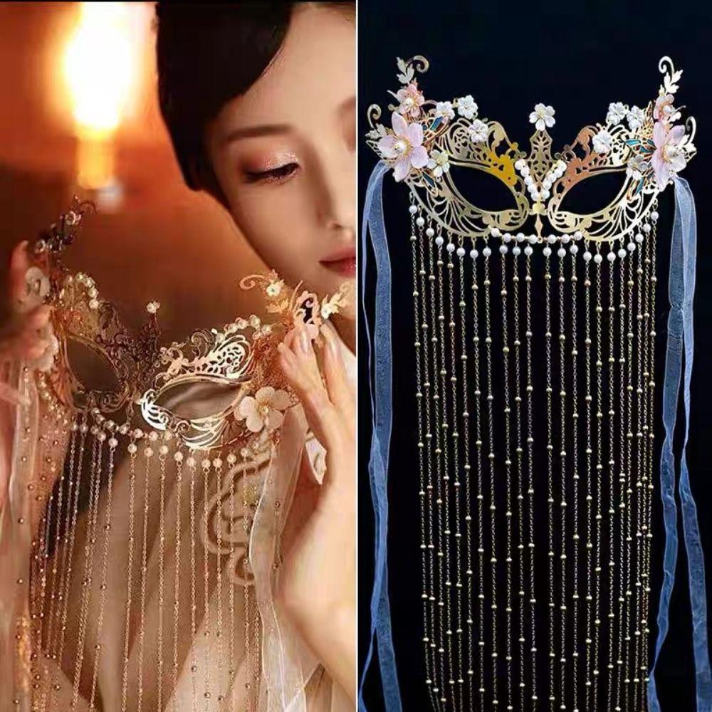 Pearls Anonymous Face Cover Chain Women Mysterious Veil Retro Wedding Mask  Gift