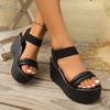 Women's Elastic Band Chunky Platform Sandals Fashion Black Wedge Heel Sandals for Women Summer Thick Bottom Non Slip Beach Shoes