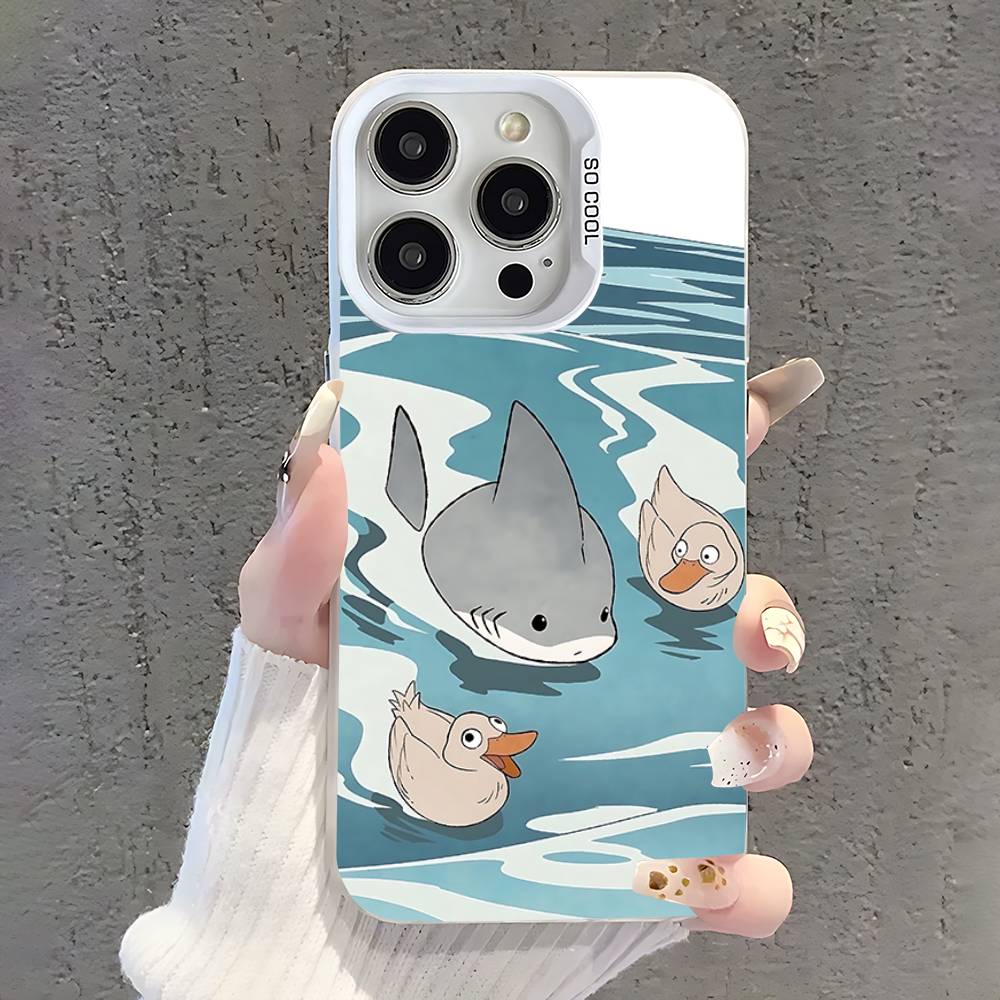 Милый мультяшный акула Чехол для телефона iPhone 17,16,15,14,13,12,11,Pro,XS,Max,Plus,Mini,SE Белый Конфетный Матовый Ударопрочный Чехол