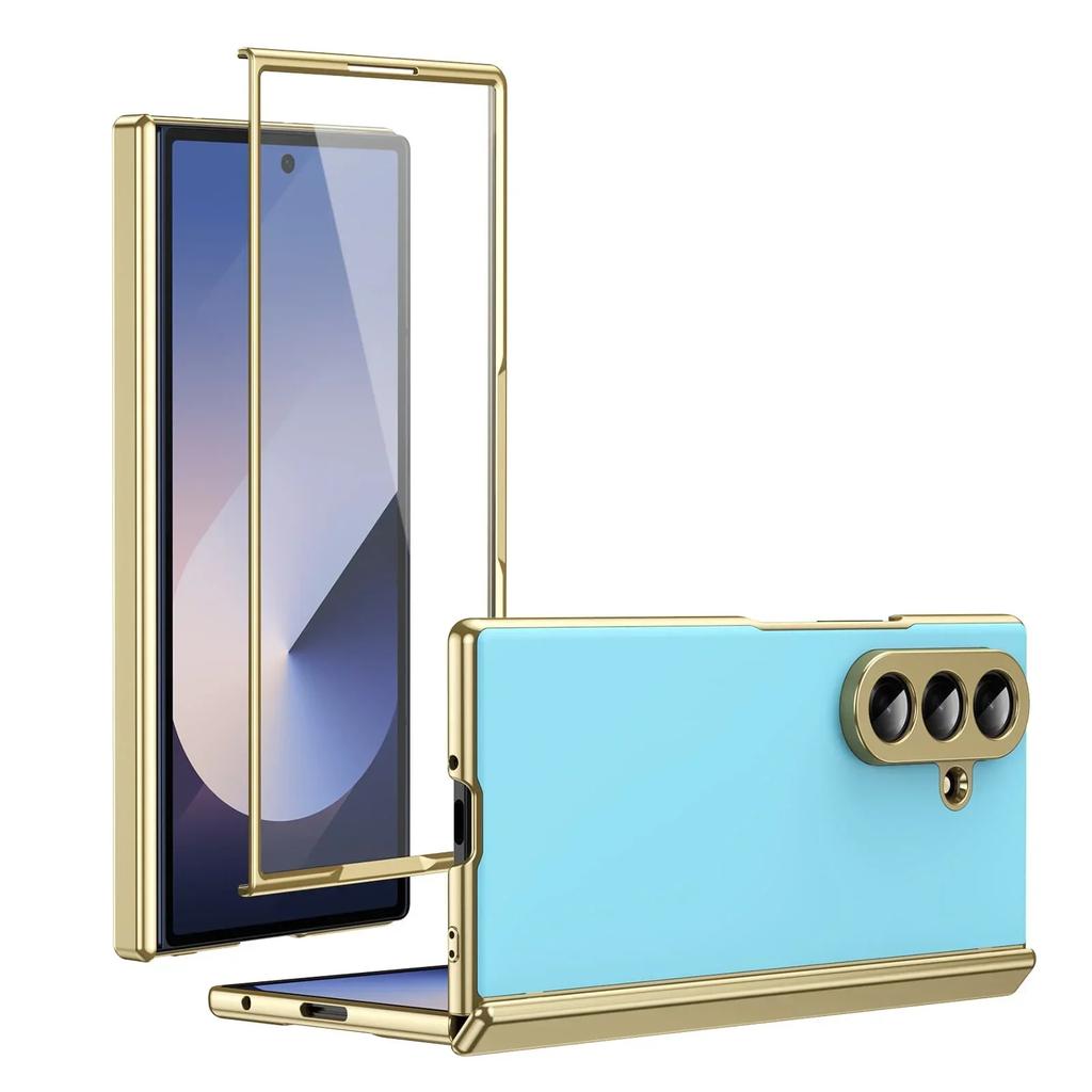 Премиальный кожаный чехол класса люкс для Samsung Galaxy Z Fold 7 6 5 4 3 Со встроенной пленкой для шарнира Защита от царапин/падений
